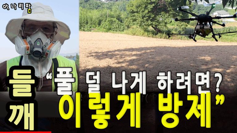 들깨심기전 제초제 농업용드론으로 방제하는모습